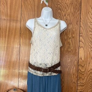 Jennifer Lopez Cream Lace Relaxed Tank Top